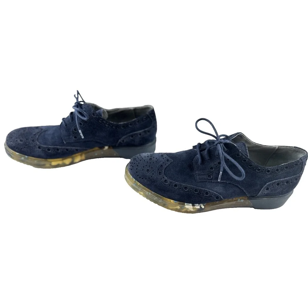 Anthony Miles Blue Suede Brogue‎ Shoes Clear Sole Men's Lace-Up Size 11 Shoes